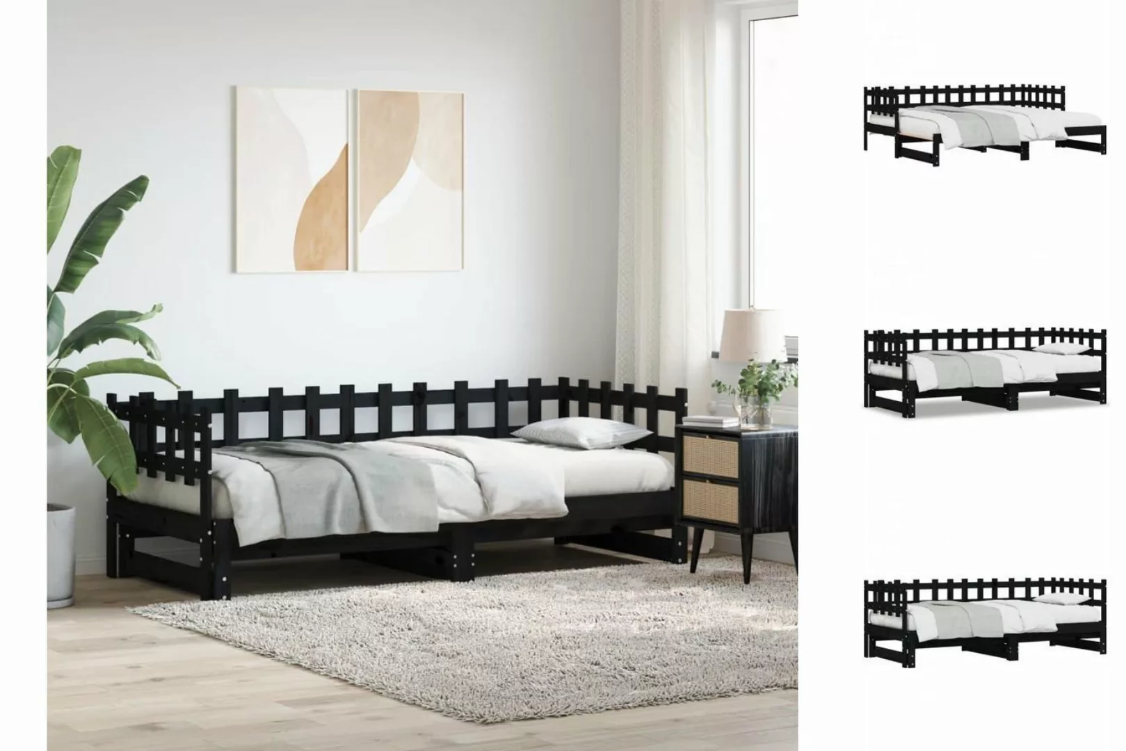 vidaXL Gästebett Gästebett Tagesbett Ausziehbar Schwarz 2x80x200 cm Massivh günstig online kaufen