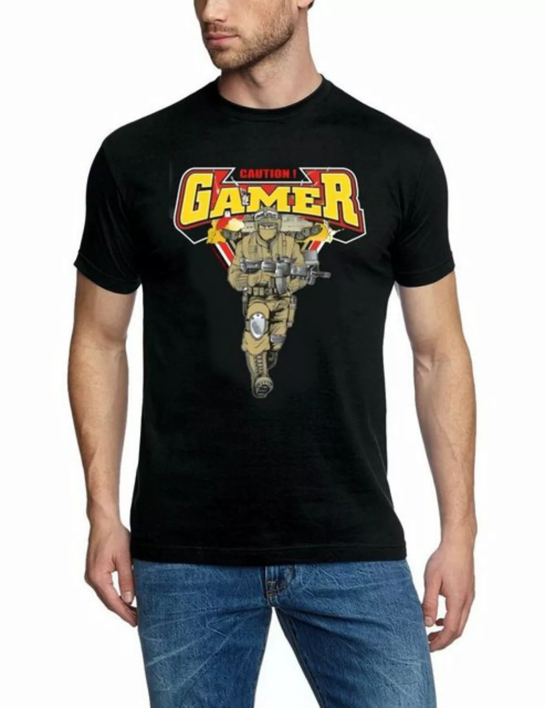 coole-fun-t-shirts Print-Shirt CAUTION Gamer T-Shirt für Zocker Onlinespiel günstig online kaufen