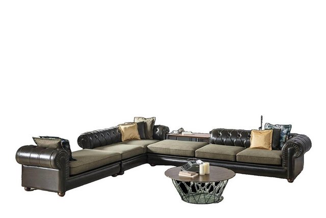 JVmoebel Ecksofa Grün-schwarzes Wohnzimmer Chesterfield L-Form Sofa Polster günstig online kaufen