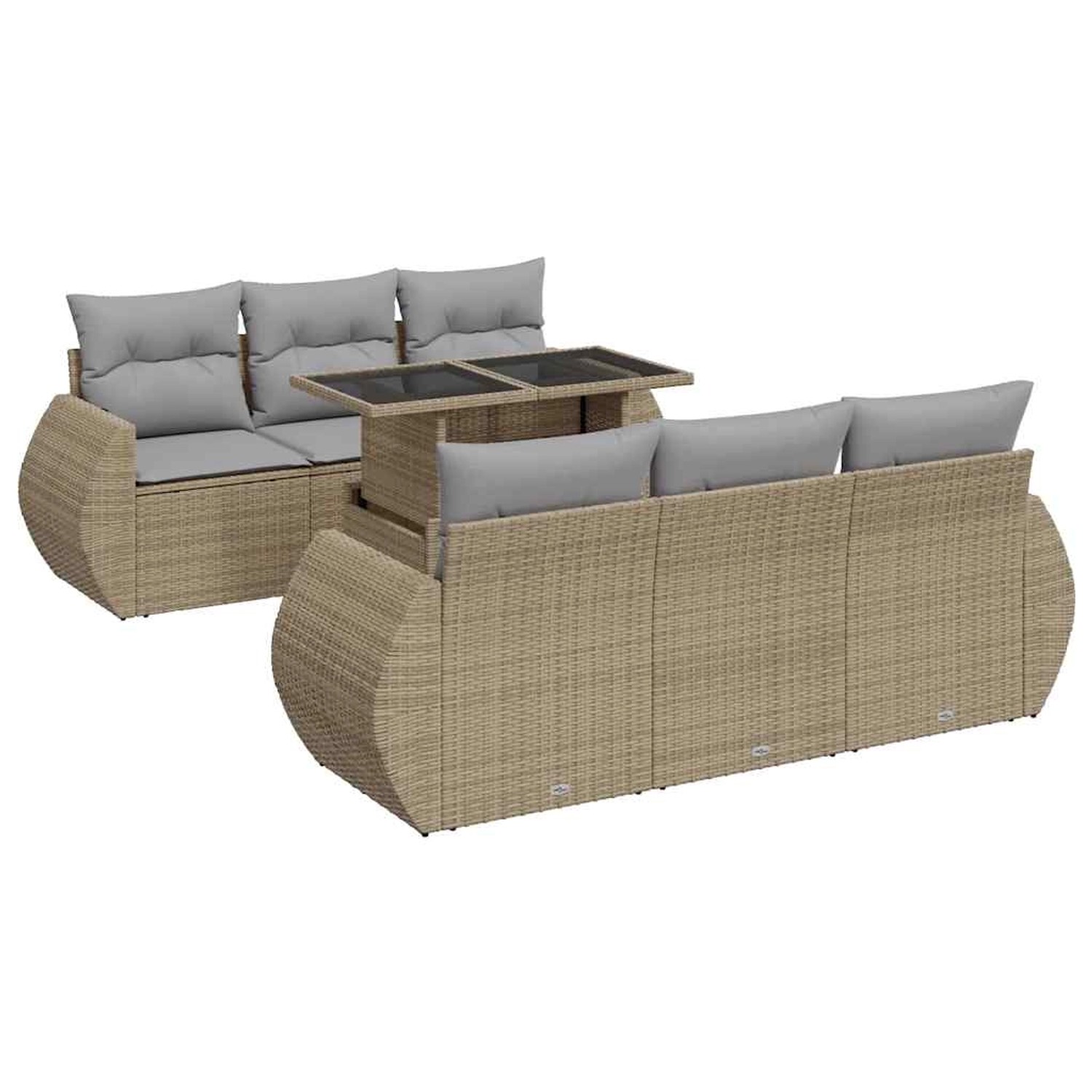 vidaXL 7-Tlg Garten-Sofagarnitur mit Kissen Beige Poly Rattan 3326580 günstig online kaufen