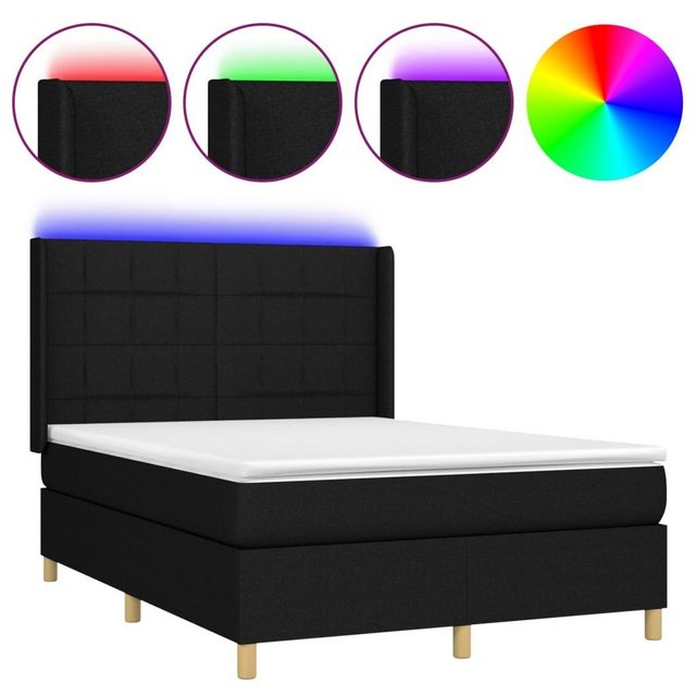 vidaXL Bettgestell Boxspringbett mit Matratze LED Schwarz 140x200 cm Stoff günstig online kaufen