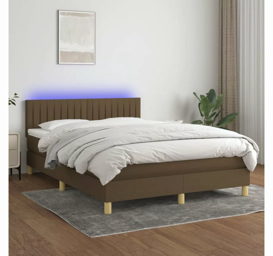 vidaXL Boxspringbett Boxspringbett mit Matratze LED Dunkelbraun 140x190 cm günstig online kaufen