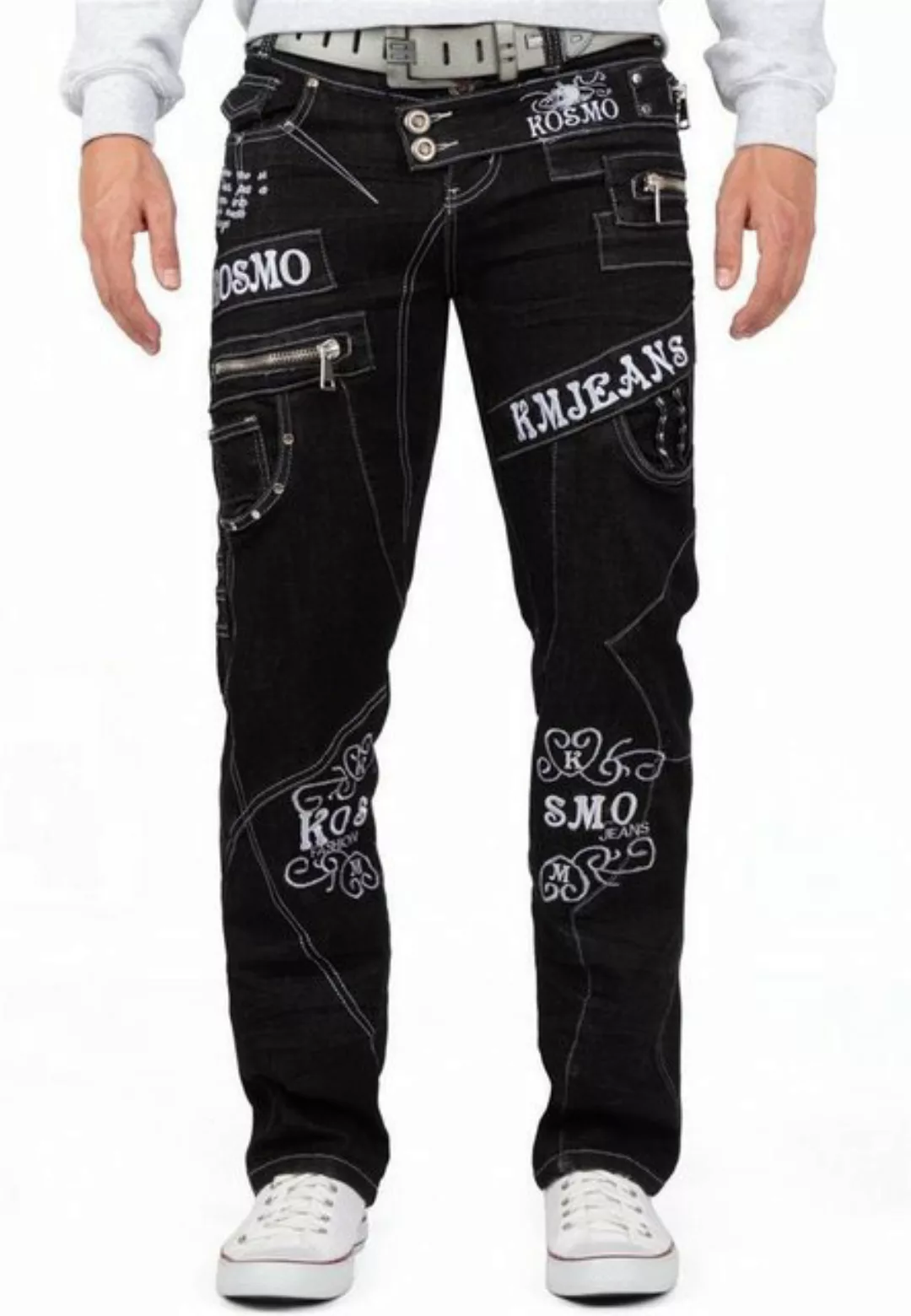 Kosmo Lupo 5-Pocket-Jeans Auffällige Herren Hose BA-KM051-1 Schwarz W38/L34 günstig online kaufen