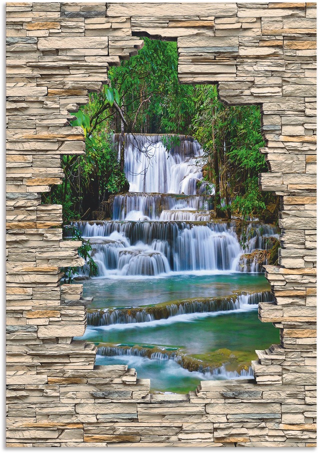 Artland Wandbild »Tiefen Wald Wasserfall Stein Mauer Blick«, Wasserfallbild günstig online kaufen