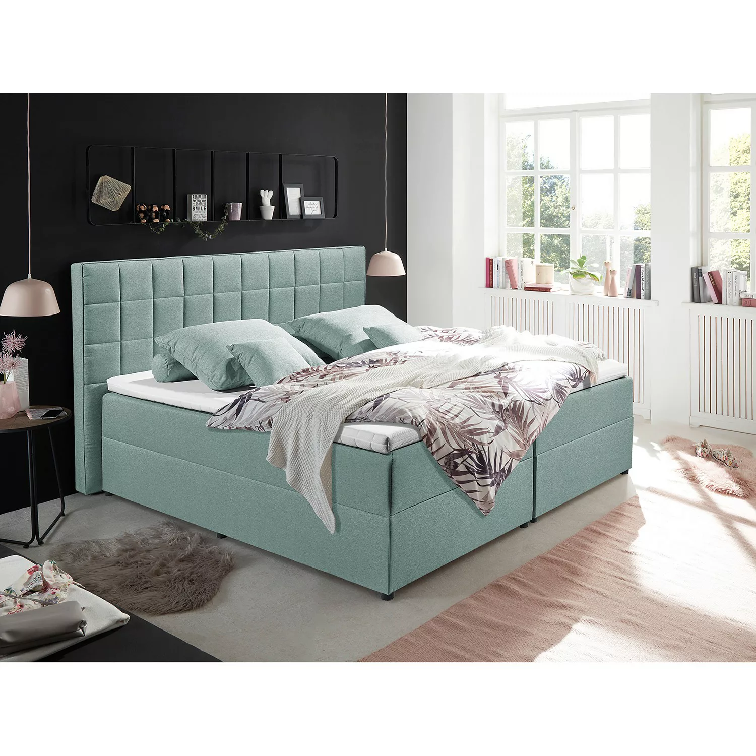 home24 loftscape Polsterbett Loiz 160x200 cm Webstoff Pastellblau mit Bettk günstig online kaufen