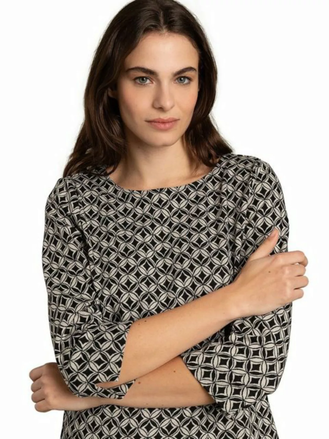 MORE&MORE Sweatshirt Graphic Jacquard Jersey Top, small round art jersey günstig online kaufen