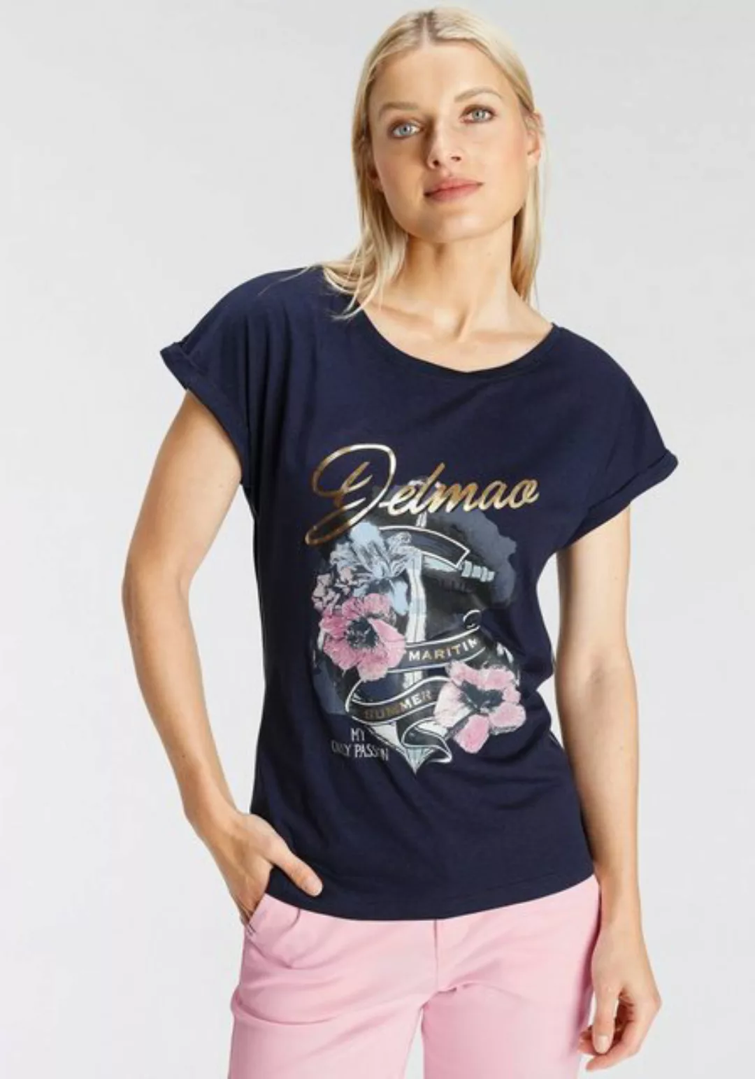 DELMAO Print-Shirt mit geblümten Anker-Logodruck - NEUE MARKE! günstig online kaufen