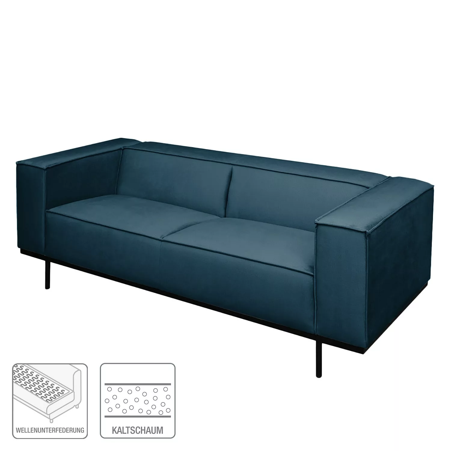 home24 ars manufacti Sofa Kups I 2,5-Sitzer Marineblau Samt 210x70x95 cm günstig online kaufen