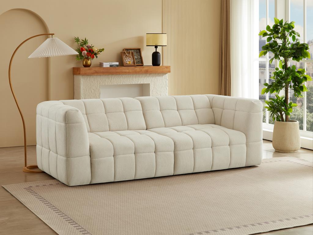 Sofa 3-Sitzer elektrisch mit ausziehbarer Sitzfläche - Stoff - Beige - NELO günstig online kaufen