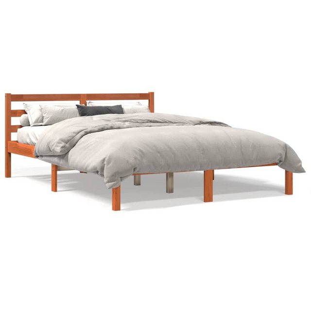 vidaXL Bettgestell Massivholzbett Wachsbraun 135x190 cm Kiefer Bett Bettges günstig online kaufen