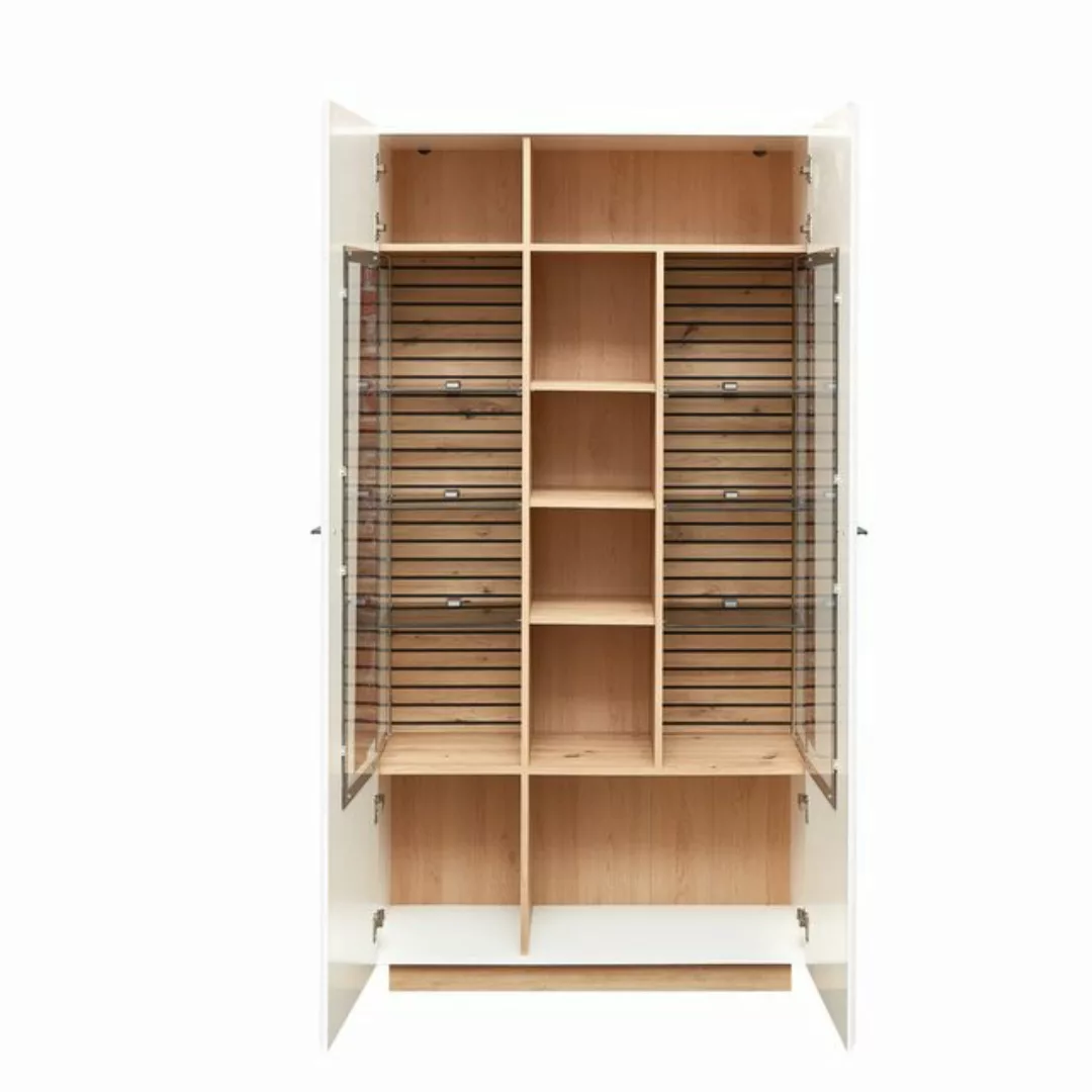 Lomadox Vitrine FALLON-55 Vitrinenschrank, weiß mit Eiche, 98cm breit, inkl günstig online kaufen