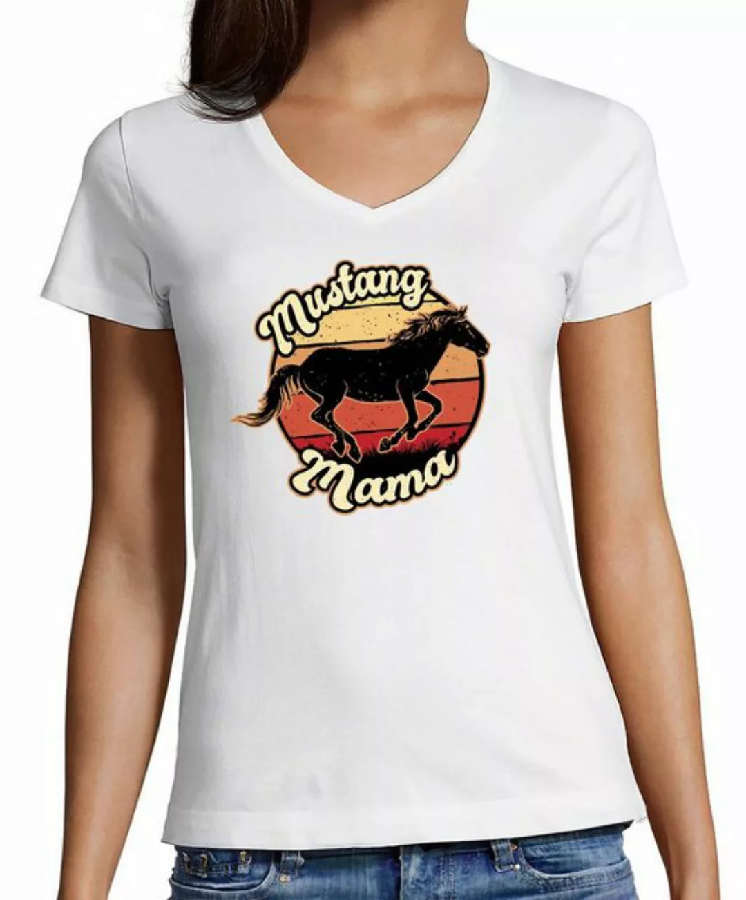 MyDesign24 T-Shirt Damen Pferde Print Shirt bedruckt - Mustang Mama Baumwol günstig online kaufen