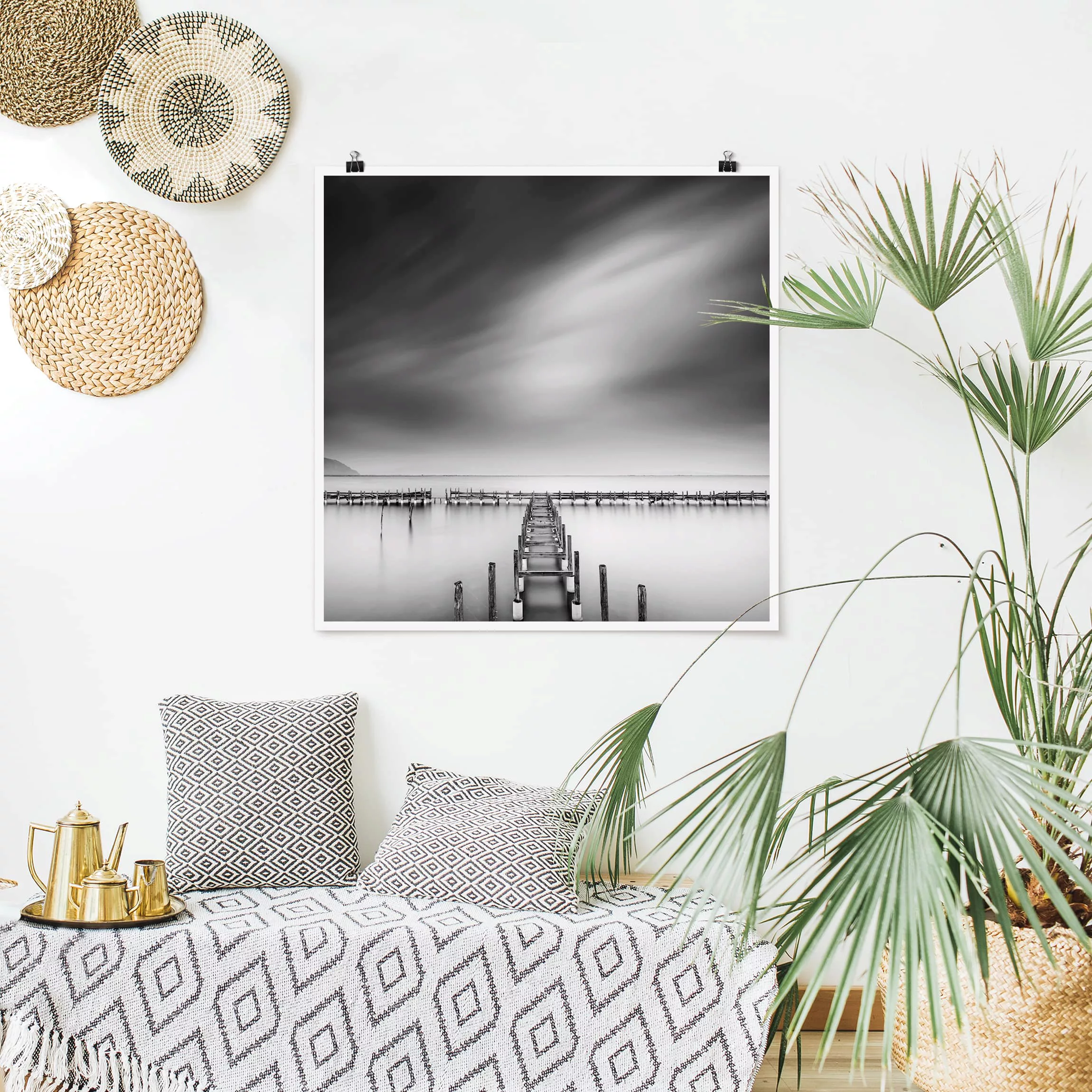 Poster Schwarz-Weiß - Quadrat Der alte Pier günstig online kaufen