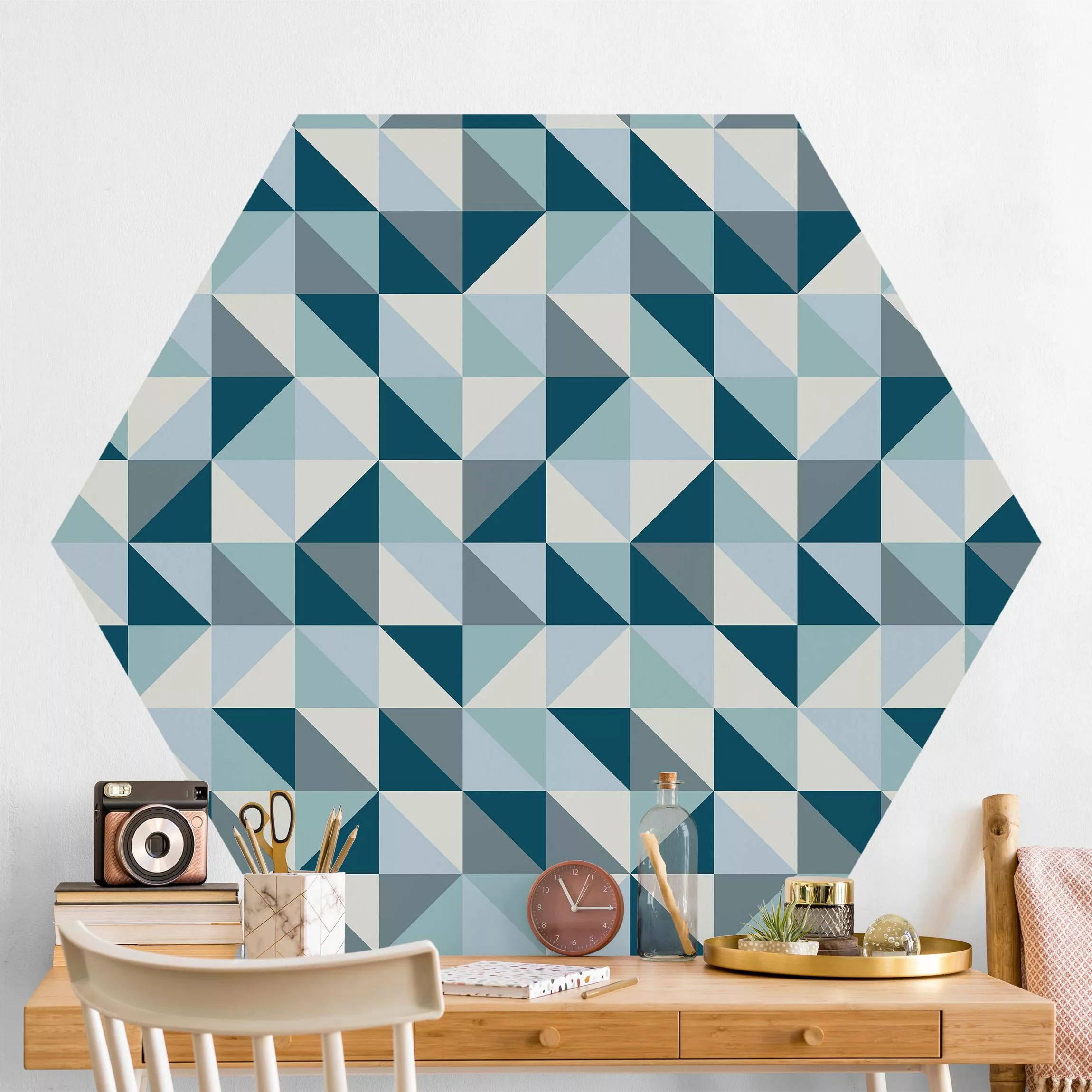 Hexagon Mustertapete selbstklebend Blaues Dreieck Muster günstig online kaufen