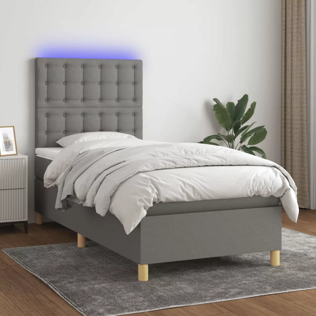 vidaXL Bettgestell Boxspringbett mit Matratze LED Dunkelgrau 100x200 cm Sto günstig online kaufen