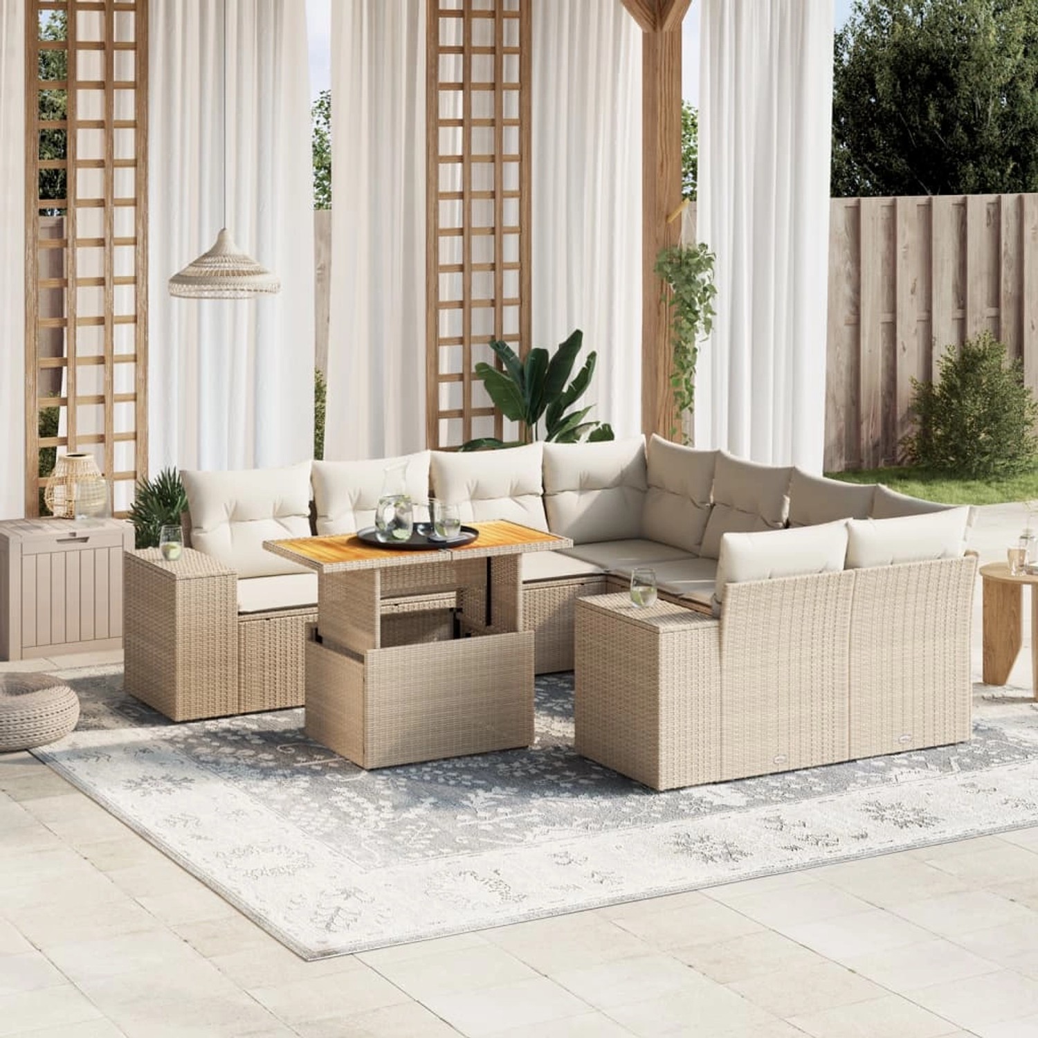 vidaXL 9-tlg Garten-Sofagarnitur mit Kissen Beige Poly Rattan Modell 270 günstig online kaufen