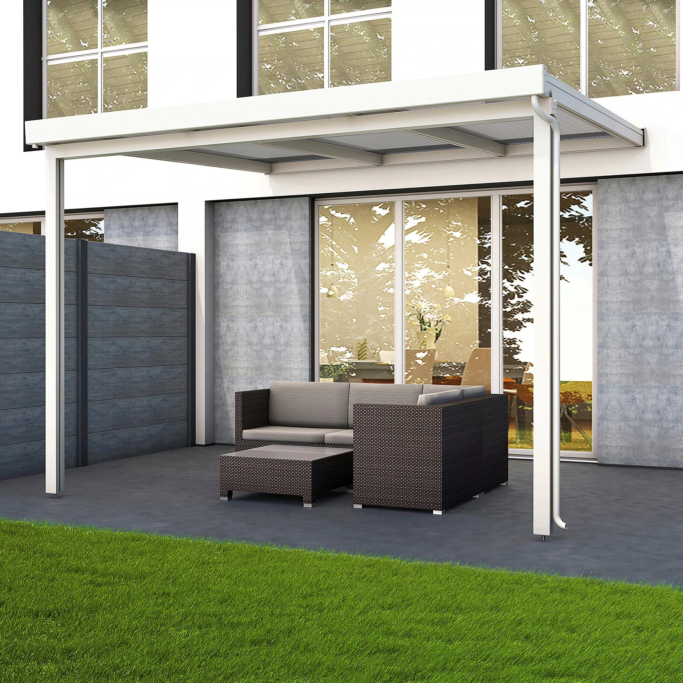 Terrassenüberdachung Premium (BxT) 309 cm x 306 cm Weiß Acryl Klima Blue günstig online kaufen