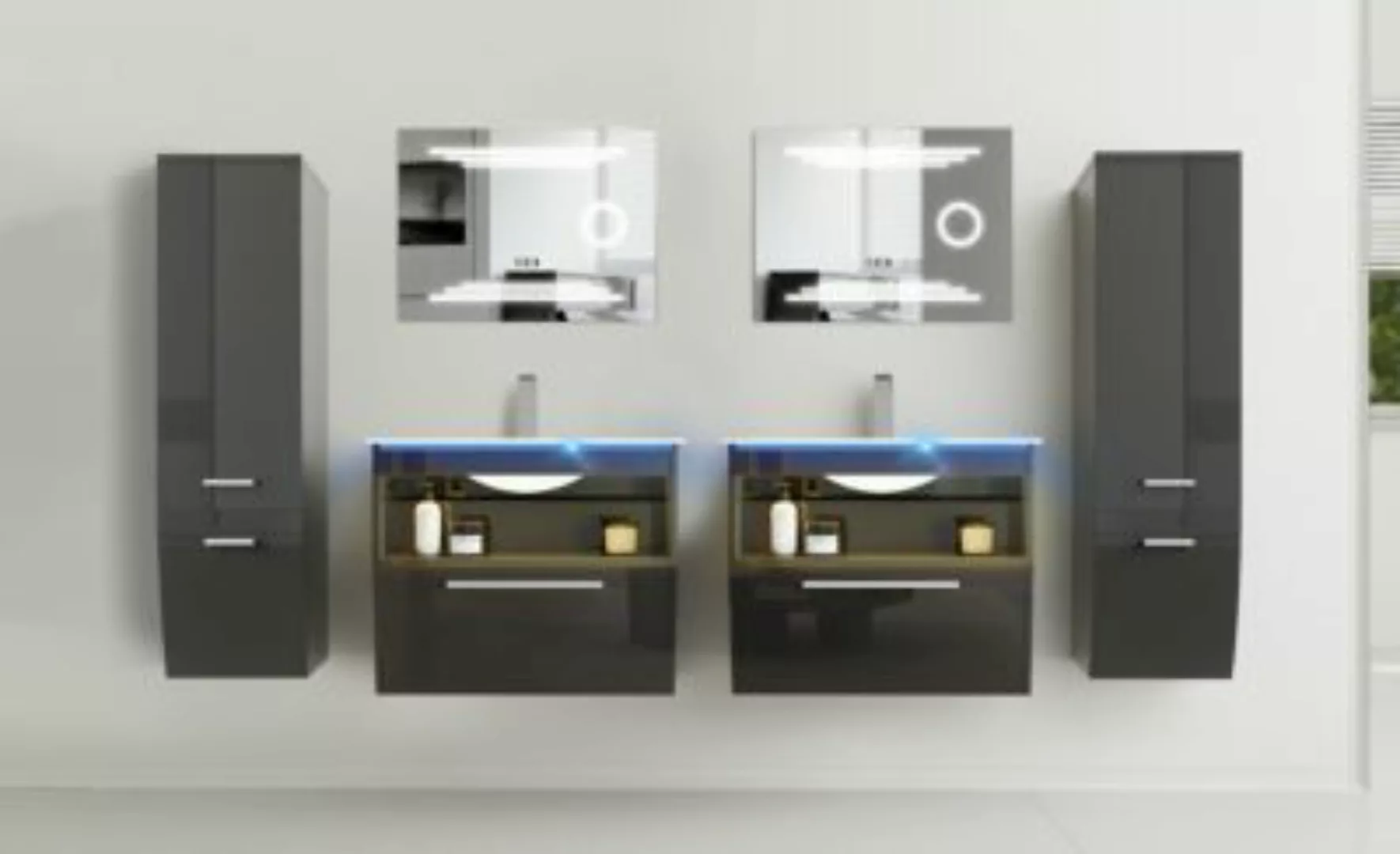 Faizee Möbel Badmöbel Set montiert Schwarz 2x Wachtischunterschränke 60 cm günstig online kaufen