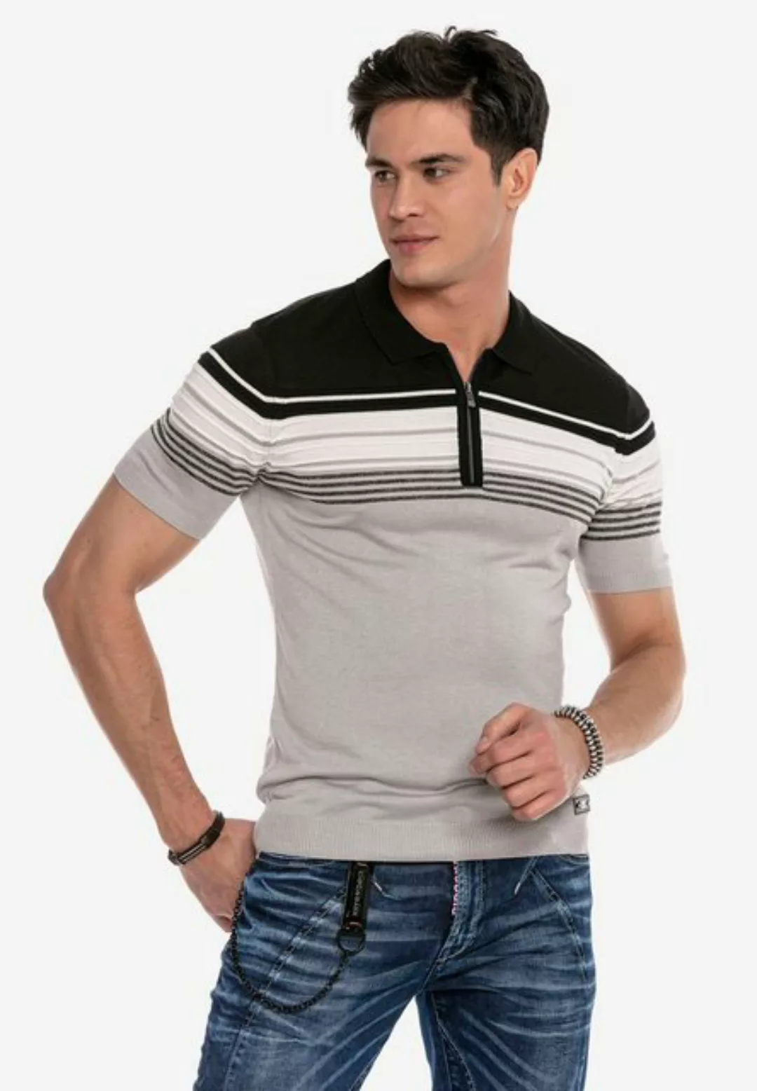 Cipo & Baxx Poloshirt mit mehrfarbigem Streifen-Design günstig online kaufen