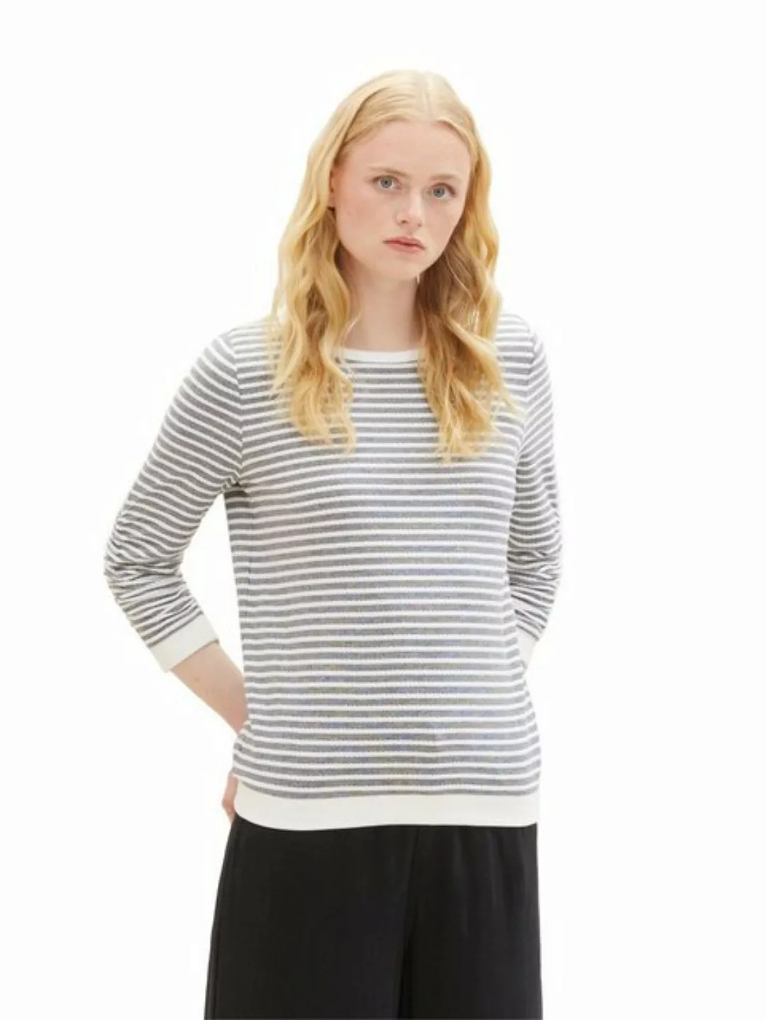 TOM TAILOR T-Shirt Gestreiftes Shirt Striped Jacquard Sweatshirt 6325 in Bl günstig online kaufen