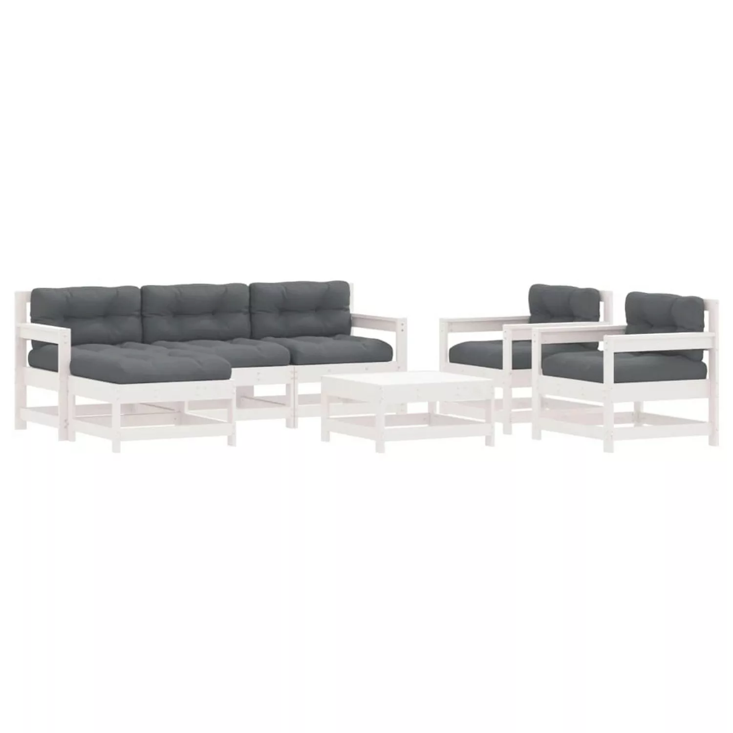 vidaXL 7-tlg Garten-Lounge-Set mit Kissen Weiß Massivholz Modell 3 günstig online kaufen