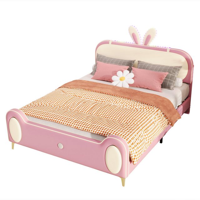 Gotagee Polsterbett Kinderbett Doppelbett mit Holzlatten 140x200cm PU günstig online kaufen