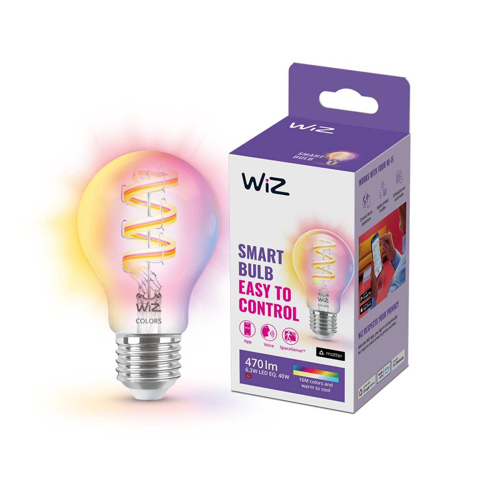 WiZ A60 LED-Filamentlampe WiFi E27 6,3W RGBW günstig online kaufen