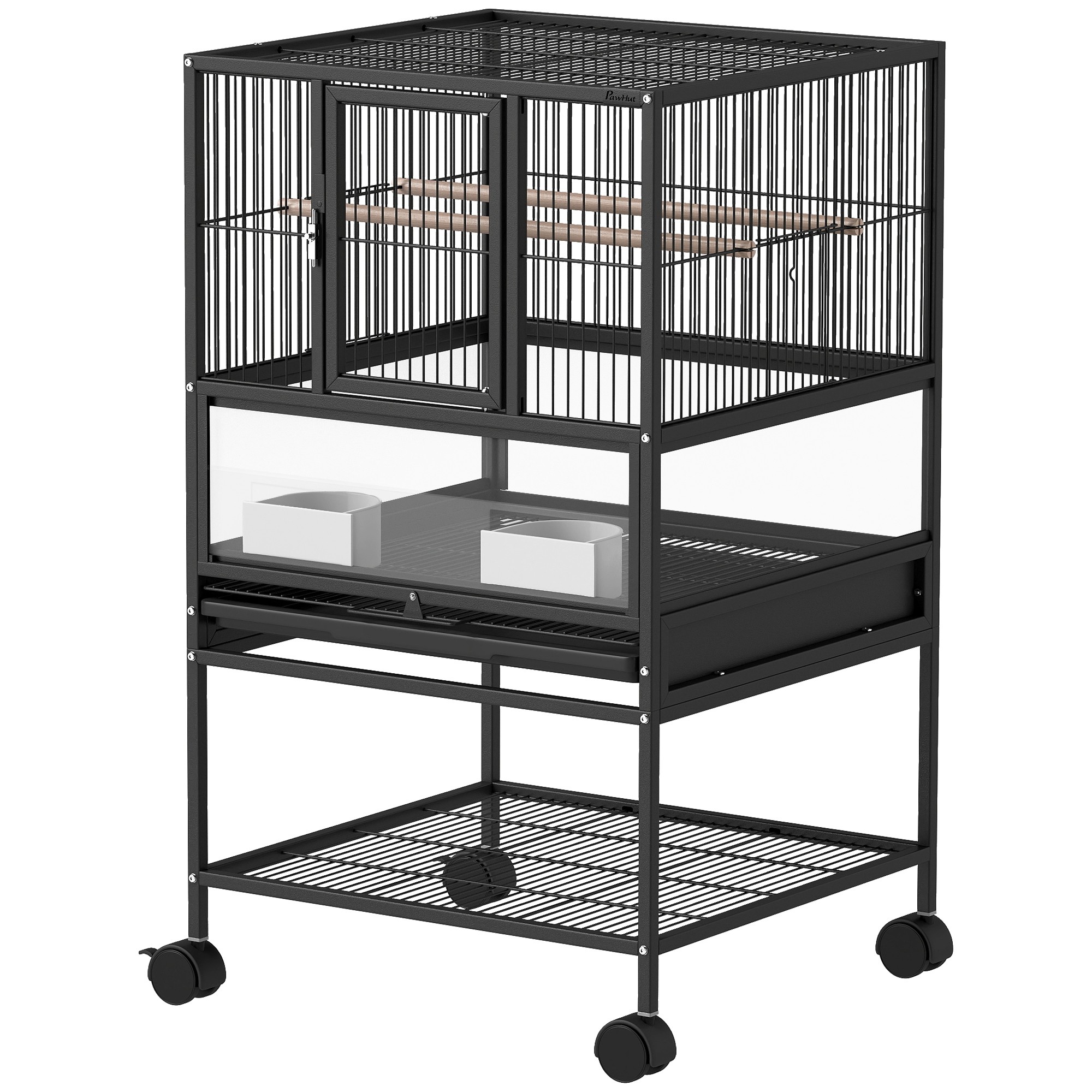 PawHut Vogelkäfig mit Rädern und unterem Regal, herausnehmbares Tablett und günstig online kaufen