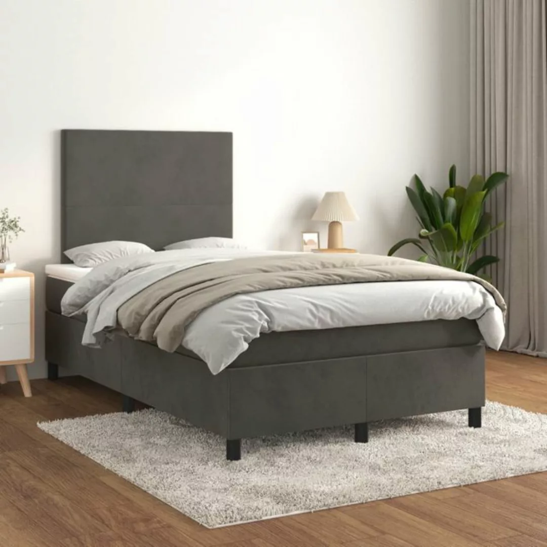 vidaXL Bettgestell Boxspringbett mit Matratze Dunkelgrau 120x200 cm Samt Be günstig online kaufen