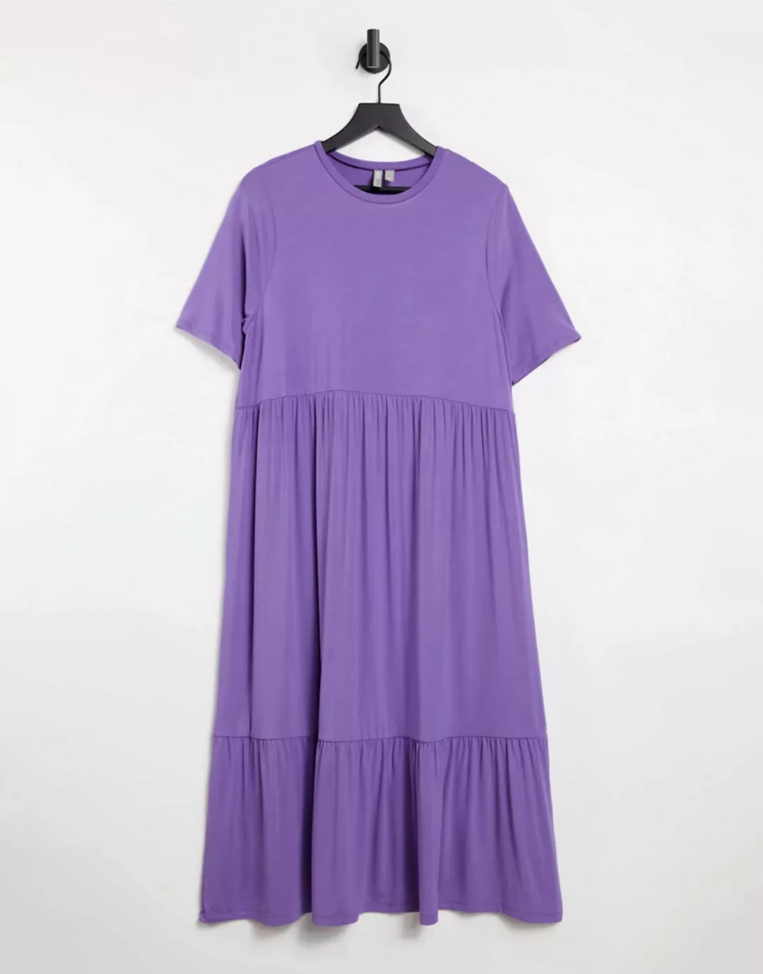 ASOS DESIGN – Gestuftes Midi-T-Shirt-Kleid in Aschlila günstig online kaufen