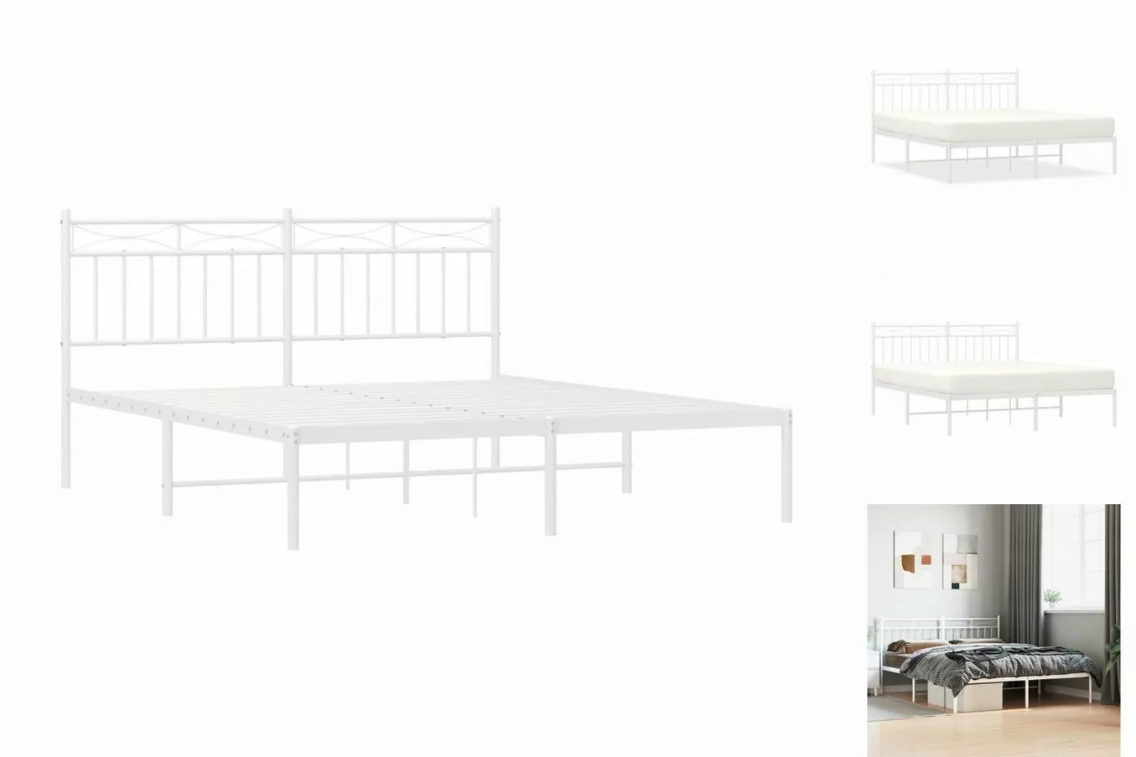 vidaXL Bettgestell Bettrahmen mit Kopfteil Metall Weiß 160x200 cm Bett Bett günstig online kaufen