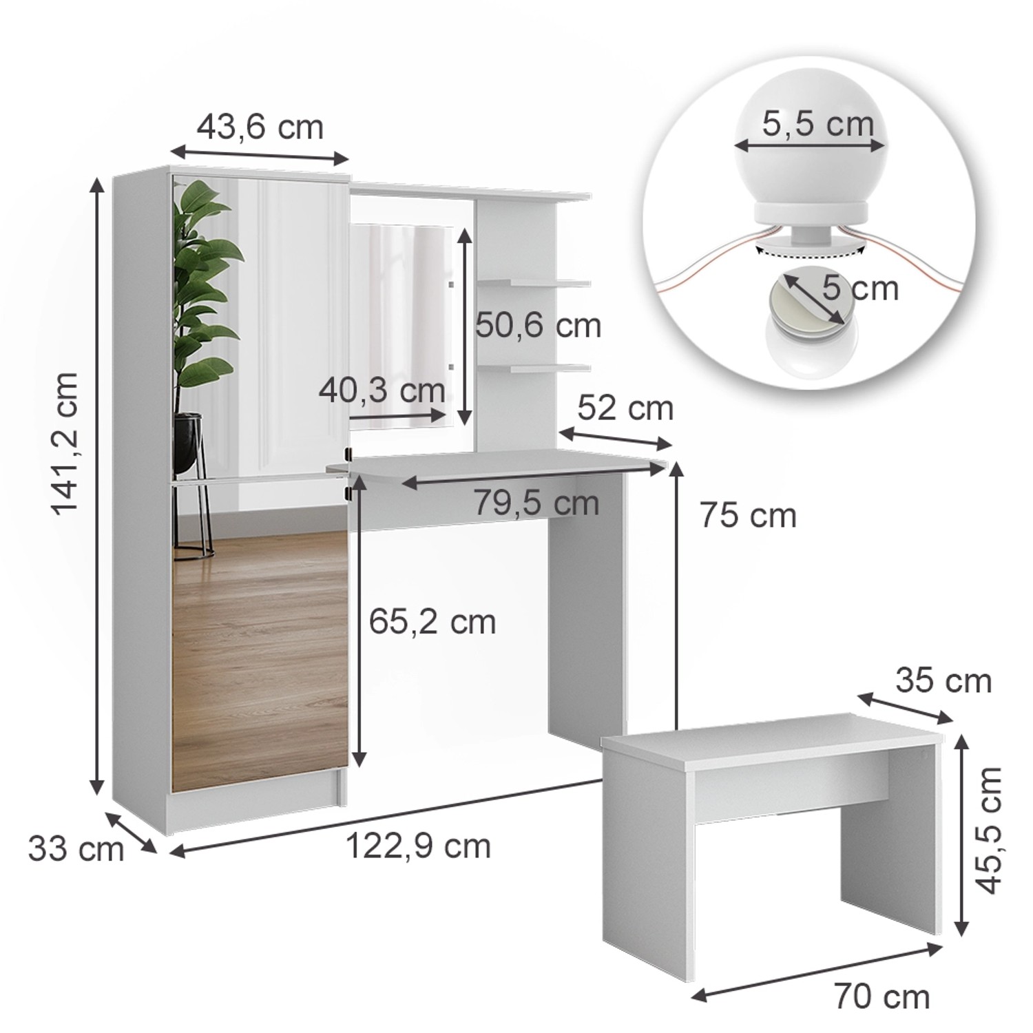 Vicco Schminktisch Jasmin, Weiß, 123 cm günstig online kaufen
