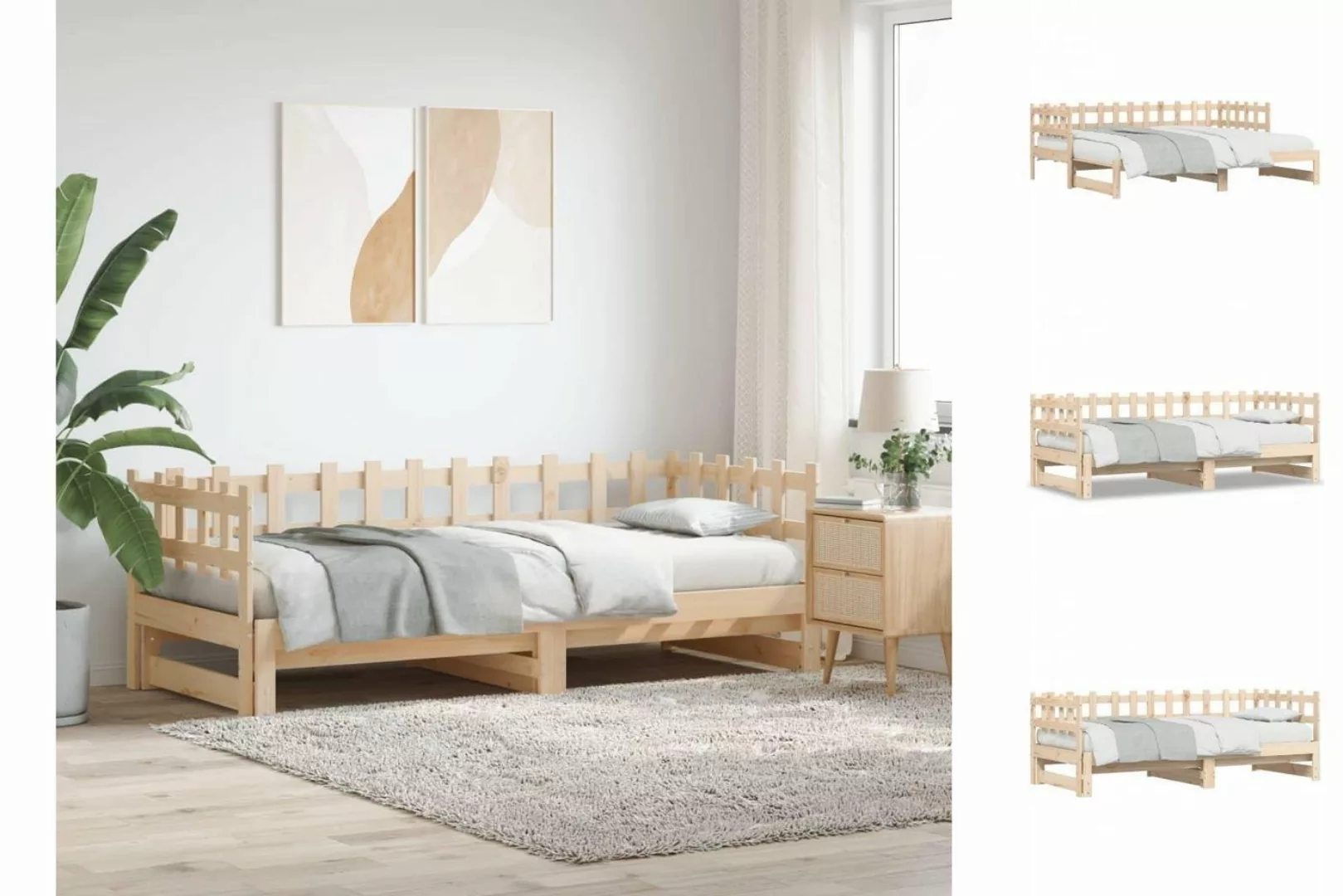 vidaXL Bettgestell Gästebett Tagesbett Ausziehbar 2x90x200 cm Massivholz Ki günstig online kaufen