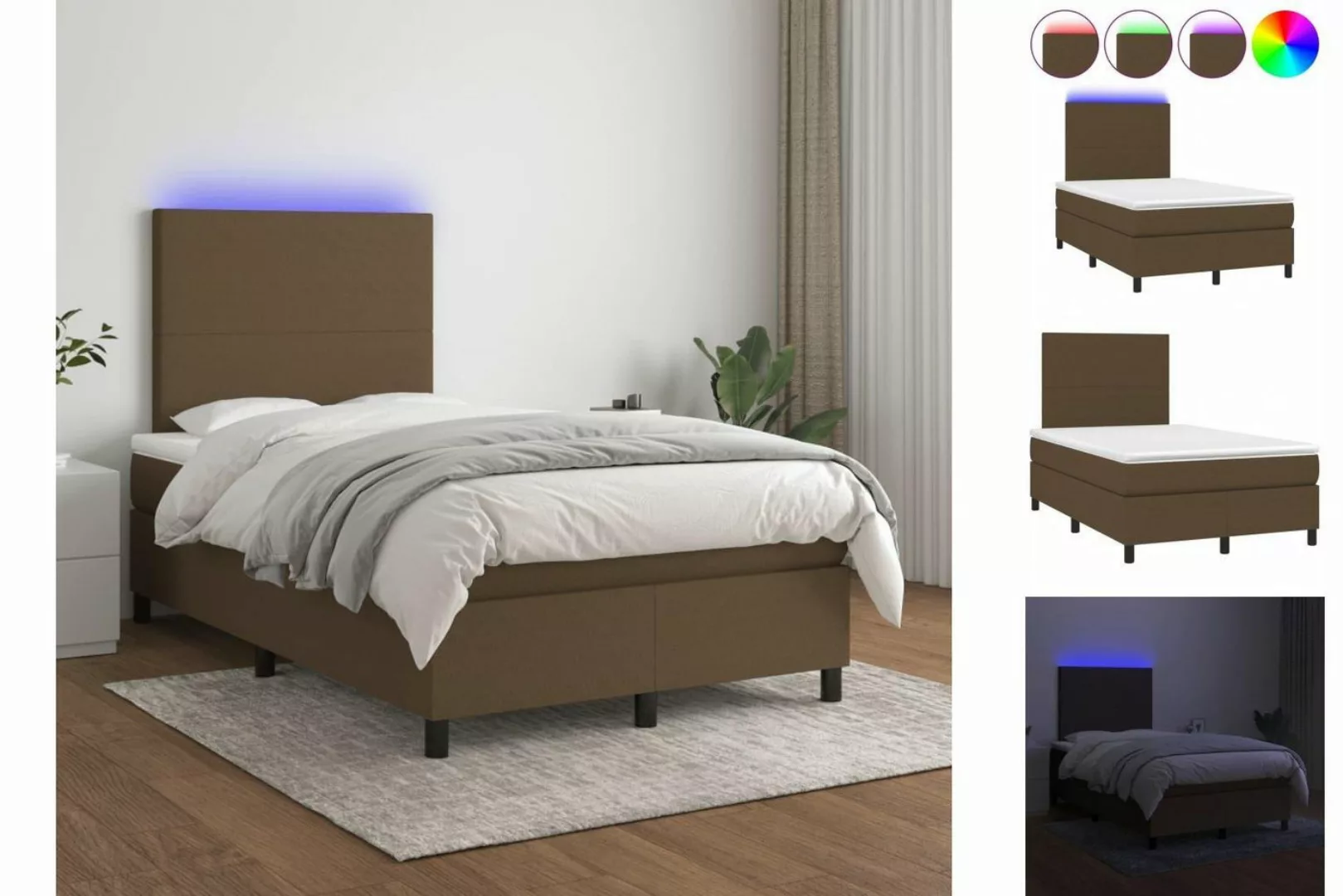 vidaXL Bettgestell Boxspringbett mit Matratze LED Dunkelbraun 120x200 cm St günstig online kaufen