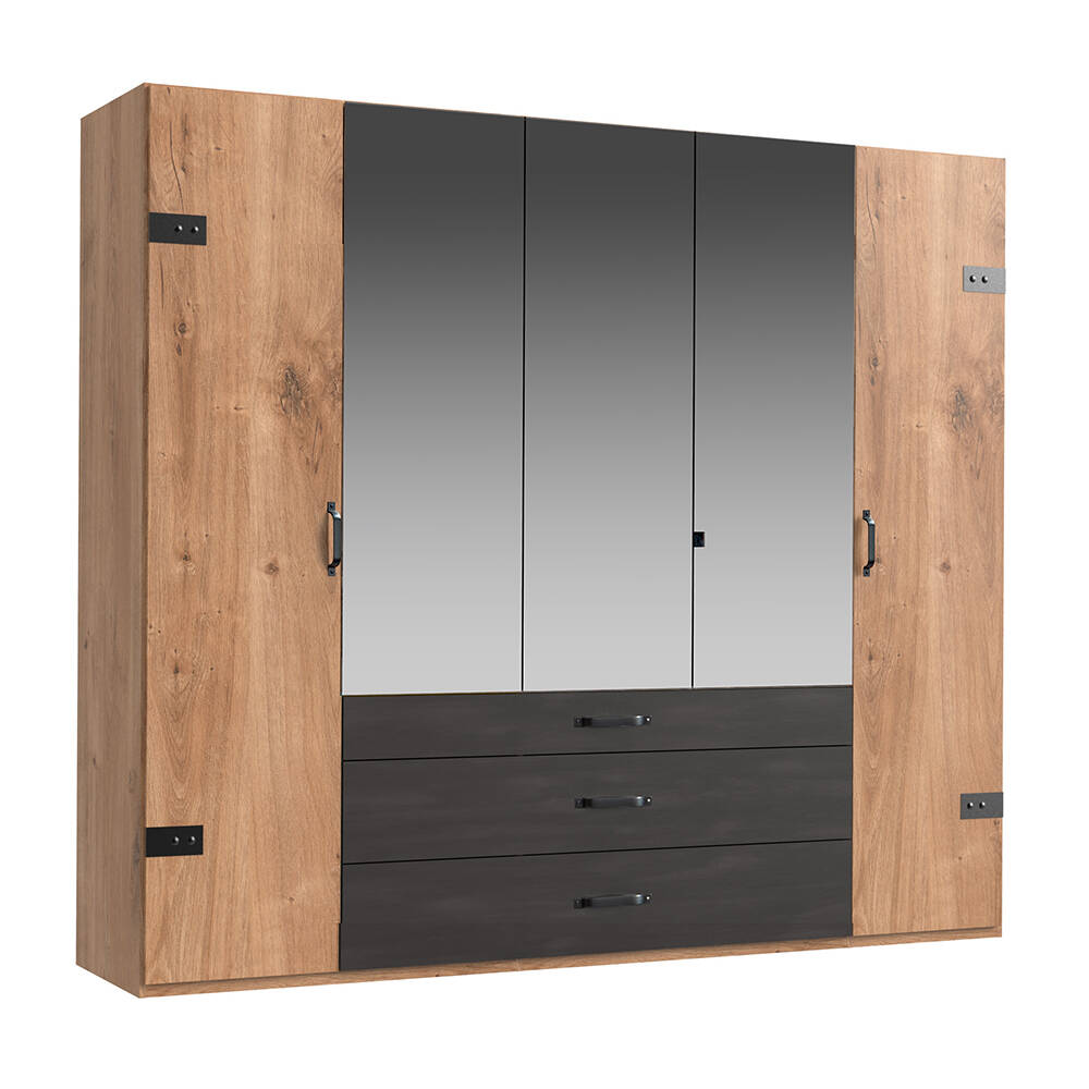 Lomadox Kleiderschrank DAVENPORT-43 250cm, 5 Türen (3 Spiegeltüren), 3 Schu günstig online kaufen