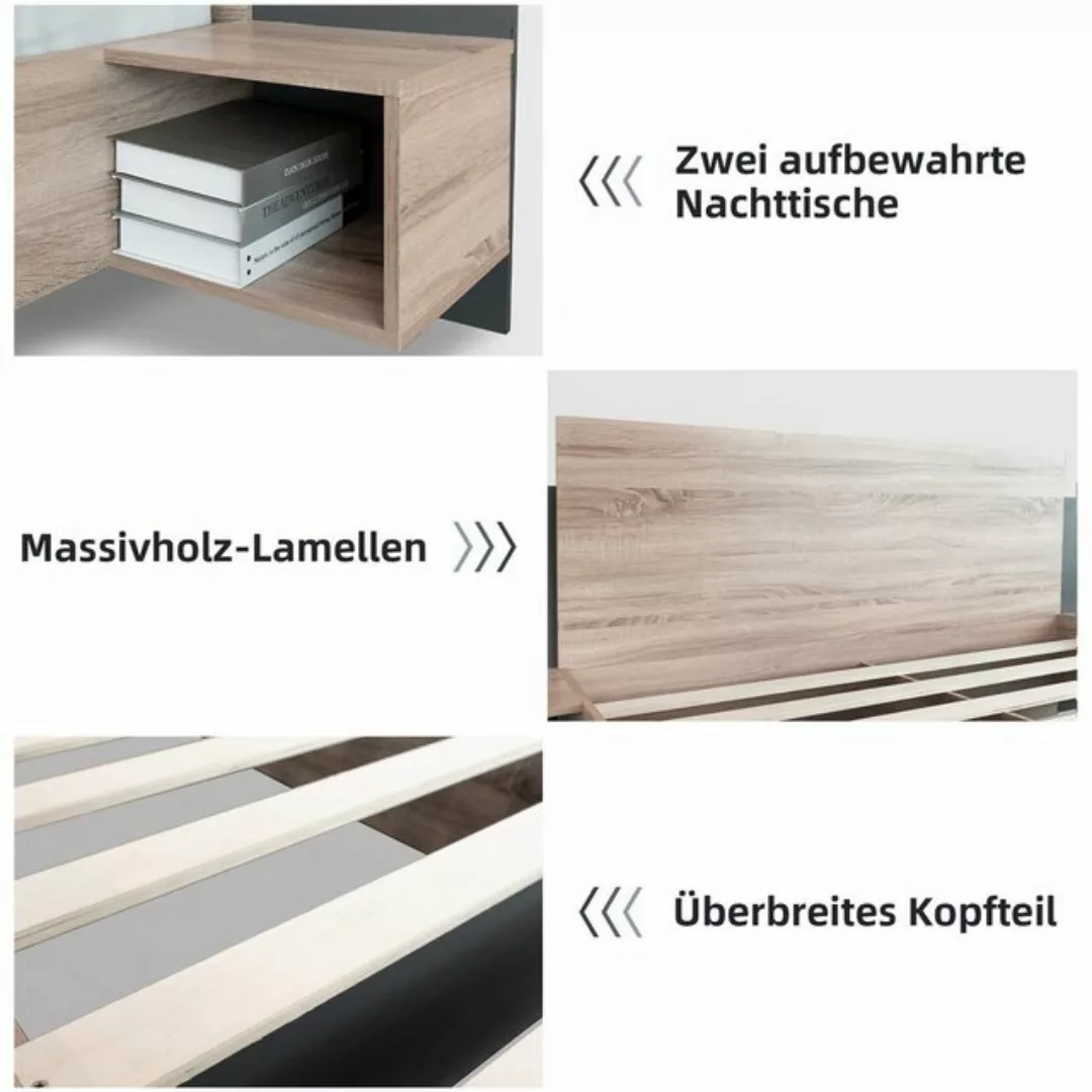 BlingBin Polsterbett Doppelbett Holzbett mit 2 Nachtkommoden 160 x 200 cm E günstig online kaufen