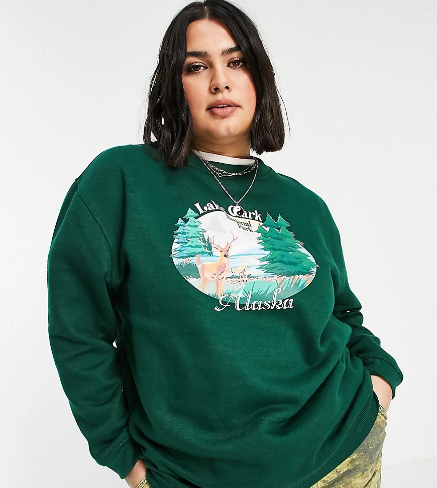 Daisy Street Plus – Sweatshirt mit lockerem Schnitt und „Alaska“-Vintage-Pr günstig online kaufen