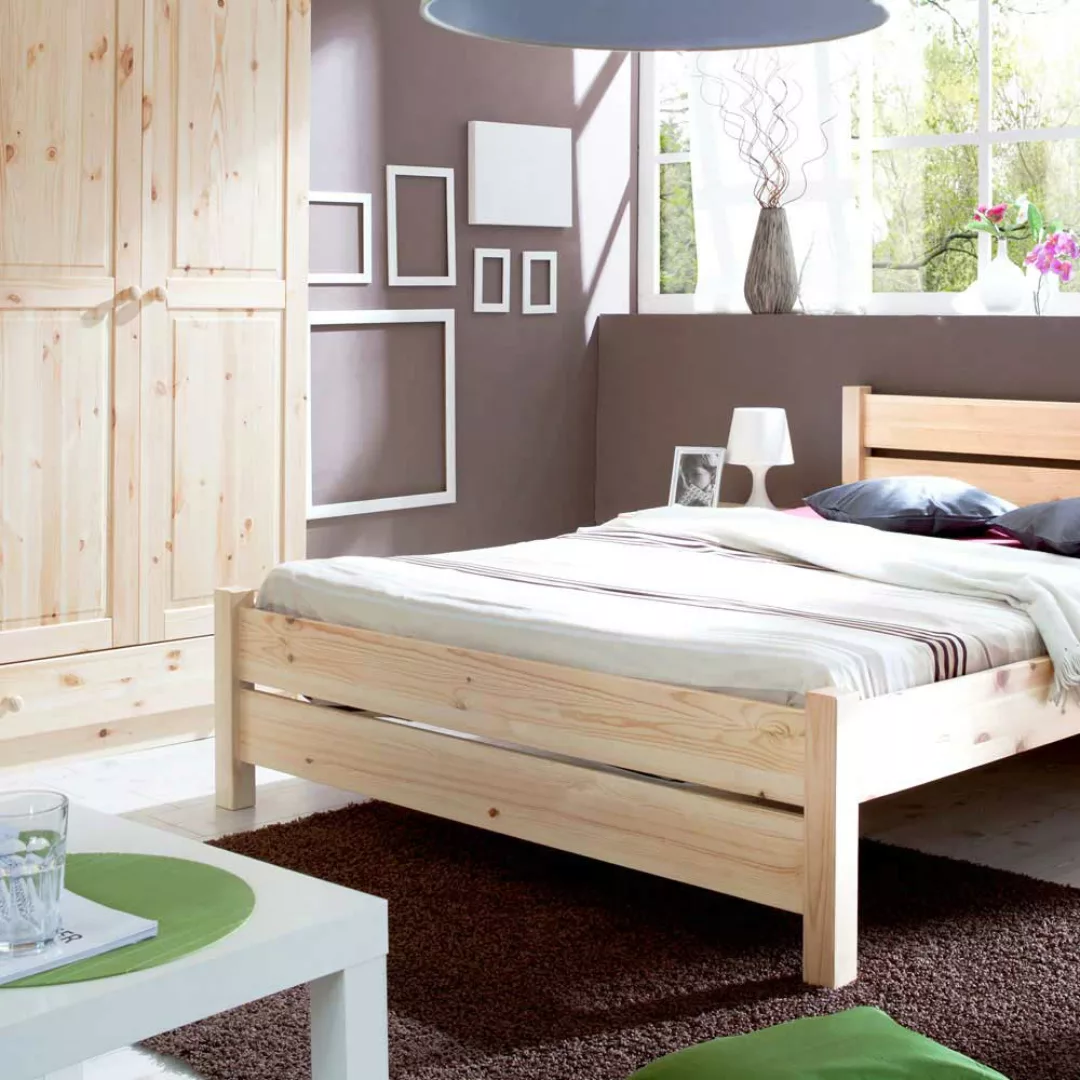 Doppelbett in Kieferfarben Massivholz günstig online kaufen