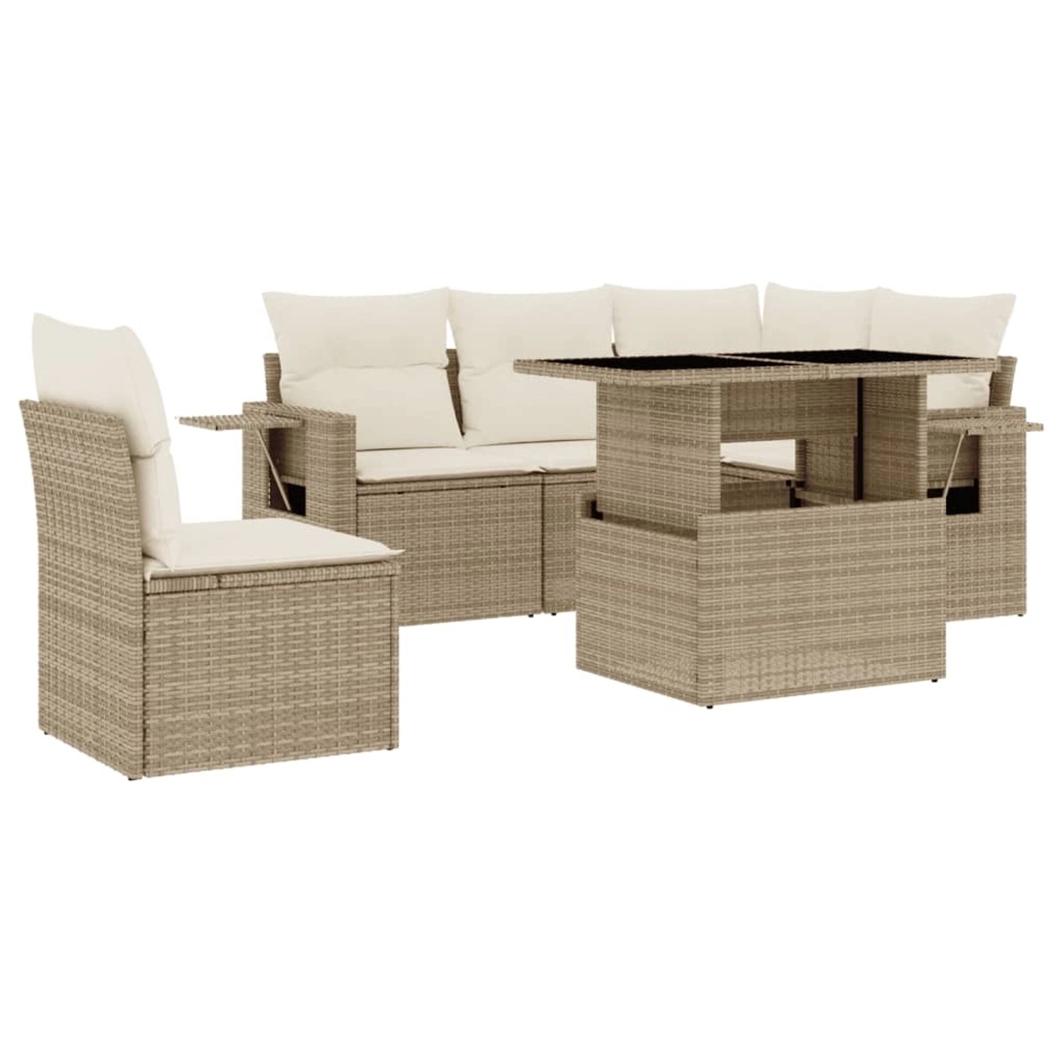 vidaXL 6-Tlg Garten-Sofagarnitur mit Kissen Beige Poly Rattan 3267908 günstig online kaufen