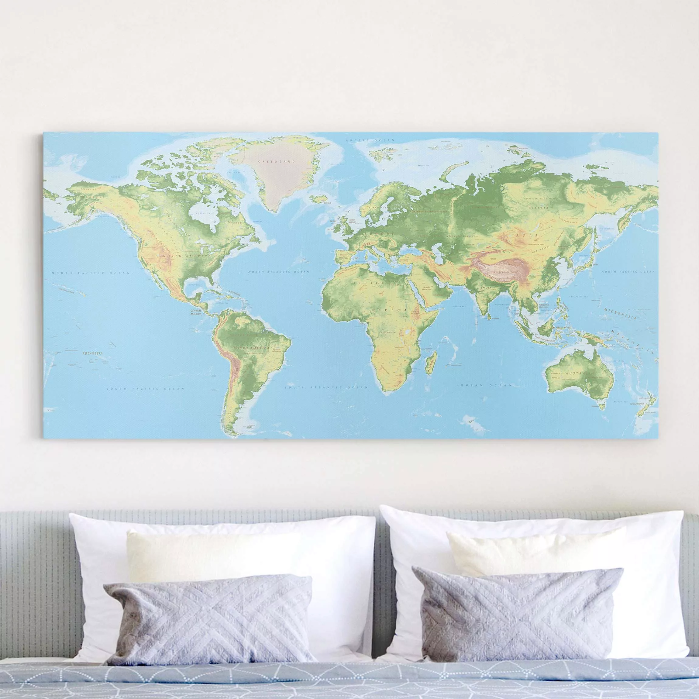 Leinwandbild Weltkarte - Querformat Physische Weltkarte günstig online kaufen
