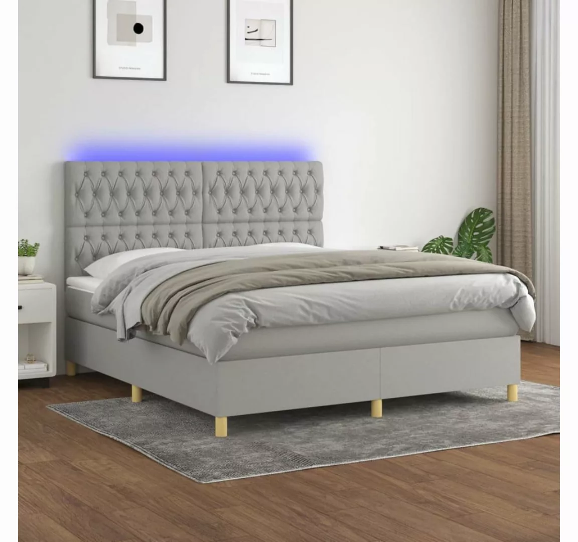 vidaXL Boxspringbett Boxspringbett mit Matratze LED Hellgrau 160x200 cm Sto günstig online kaufen