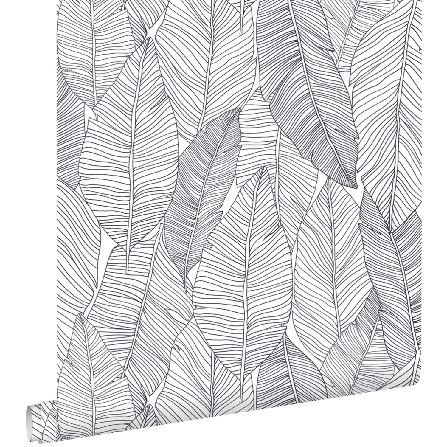 ESTAhome Tapete Gezeichnete Blätter Schwarz und Weiß 0,53 x 10,05 m 139011 günstig online kaufen