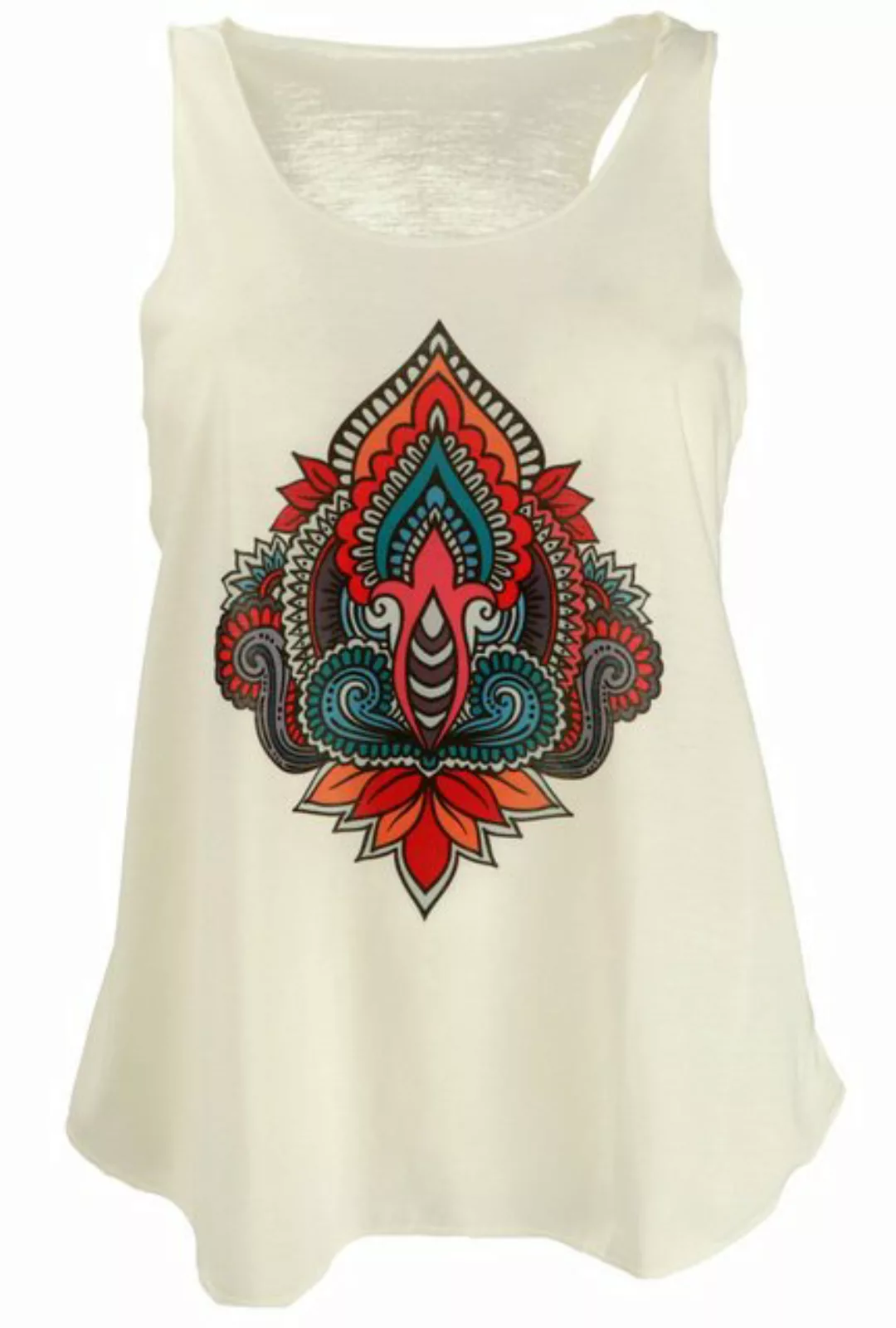 Guru-Shop T-Shirt Tanktop mit farbigem Ethnodruck - creme Lotus Festival, E günstig online kaufen