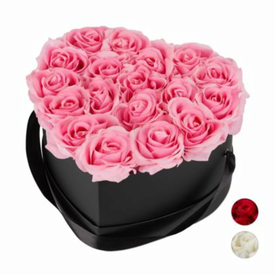 relaxdays Schwarze Rosenbox Herz 18 Rosen rosa günstig online kaufen
