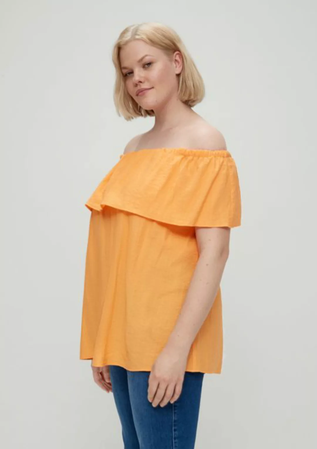 TRIANGLE Kurzarmbluse Crinkle-Bluse mit Carmenausschnitt Volants, Raffung, günstig online kaufen