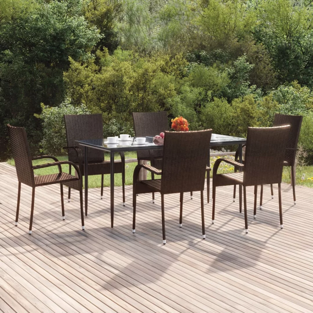 Vidaxl 7-tlg. Garten-essgruppe Braun Poly Rattan günstig online kaufen