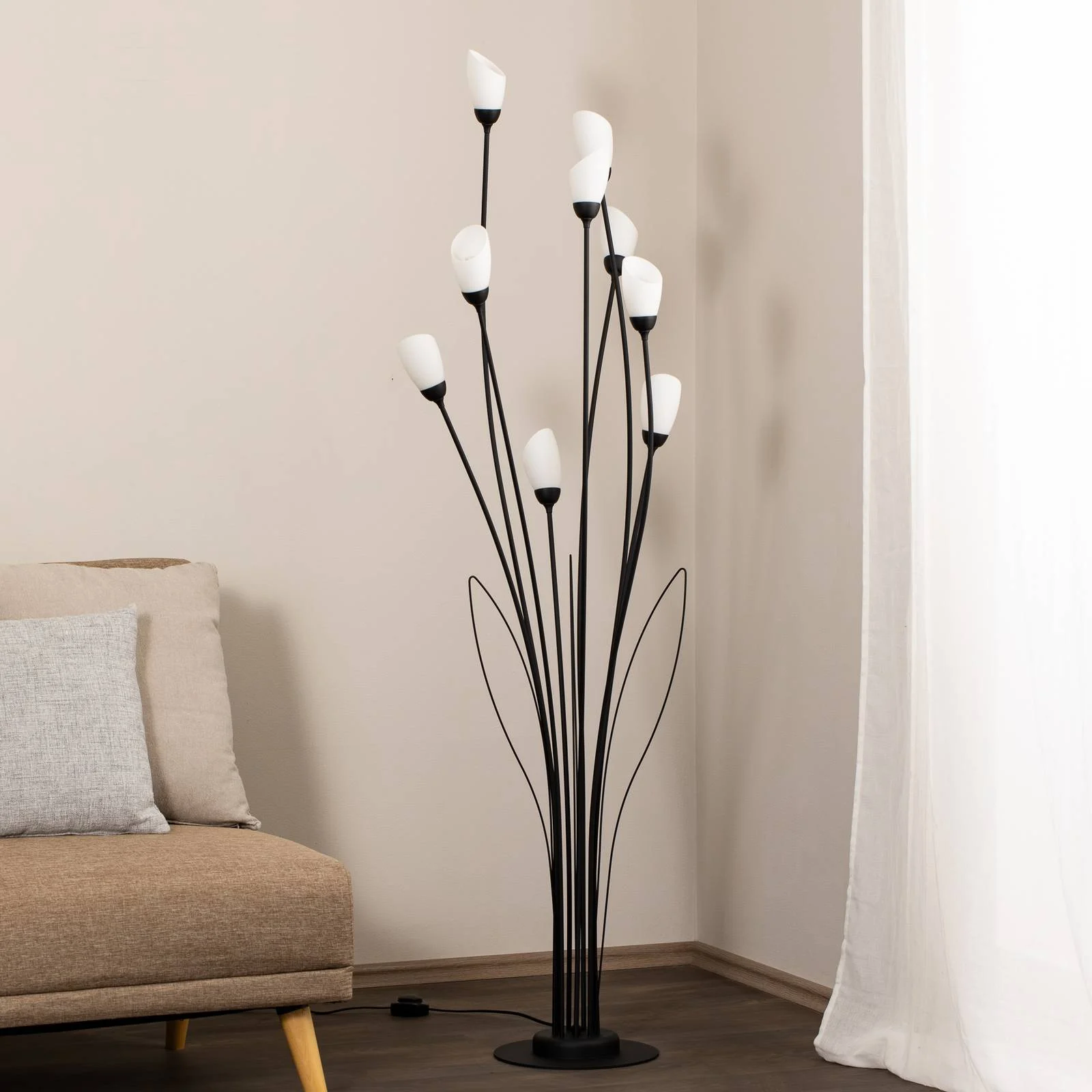 Stehleuchte Gloriosa, schwarz, Glas, 9-flammig günstig online kaufen