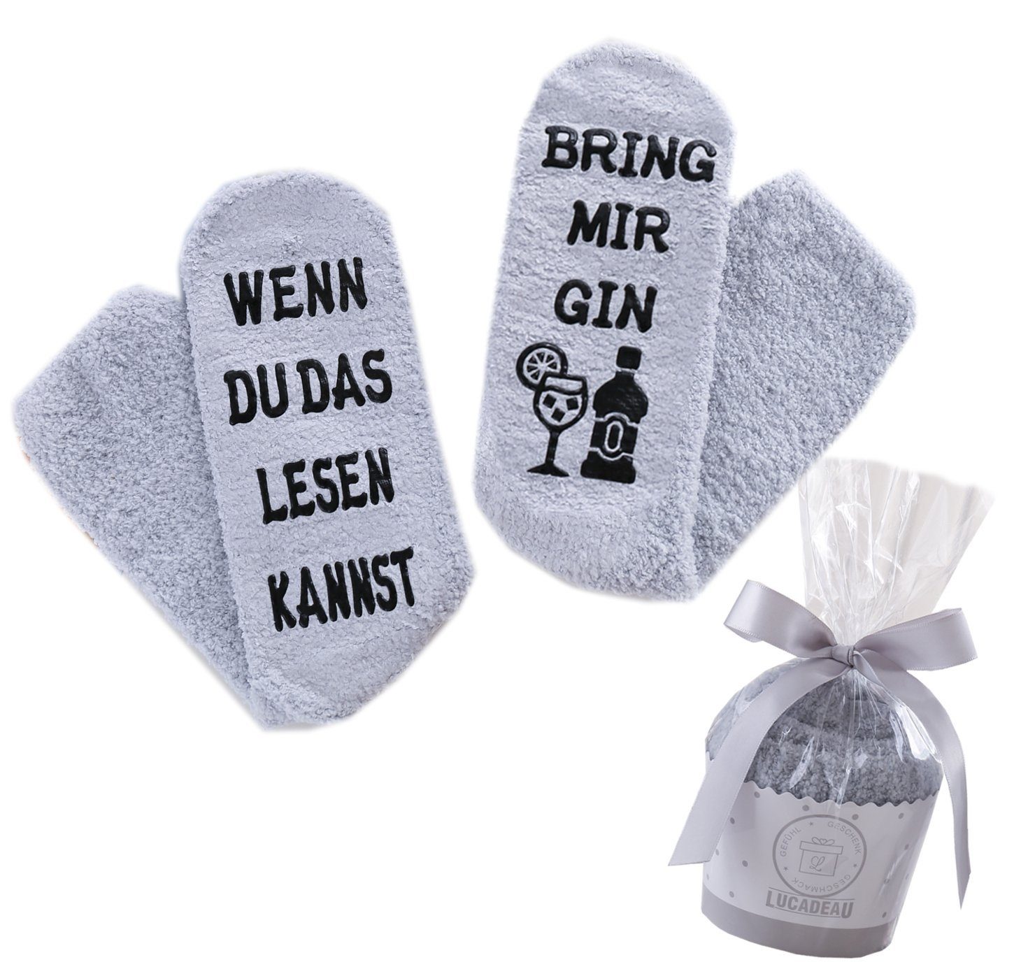 Lucadeau Kuschelsocken mit "bring mir Gin", günstig online kaufen