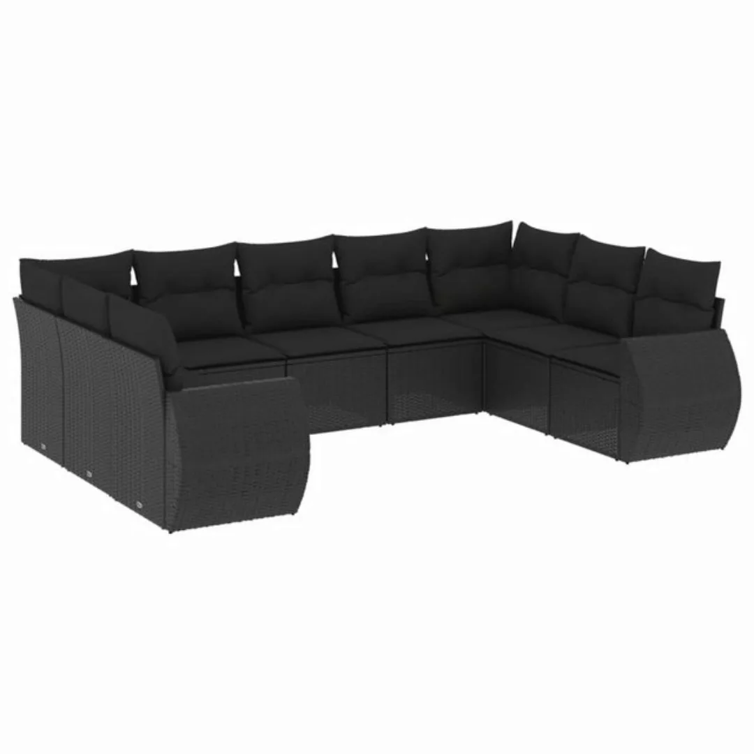 vidaXL Sofaelement 9-tlg. Garten-Sofagarnitur mit Kissen Schwarz Poly Ratta günstig online kaufen