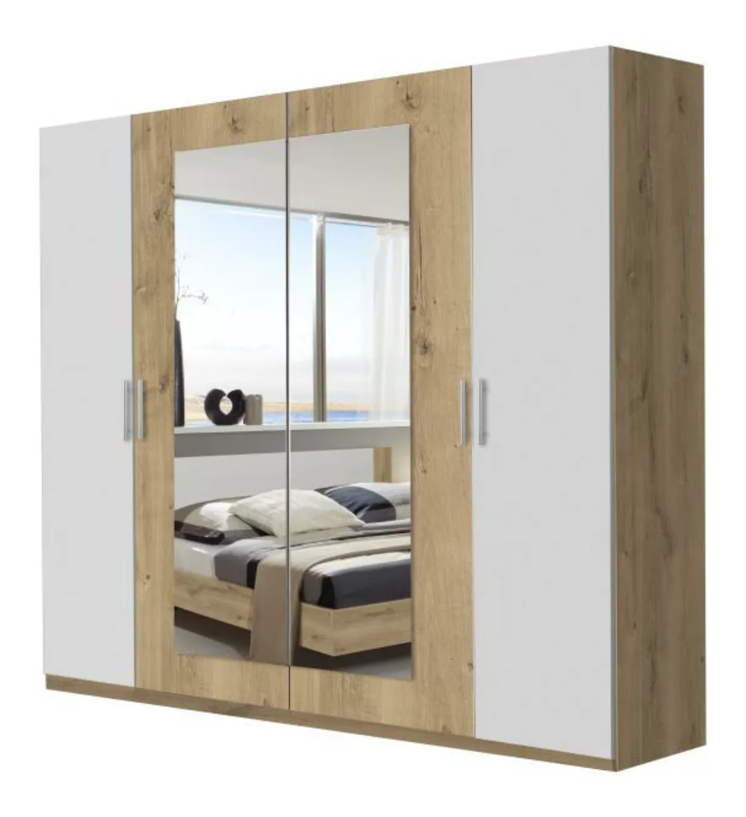 Schrank mit Spiegel 225 cm breit NORA Holzoptik Braun / Weiß günstig online kaufen